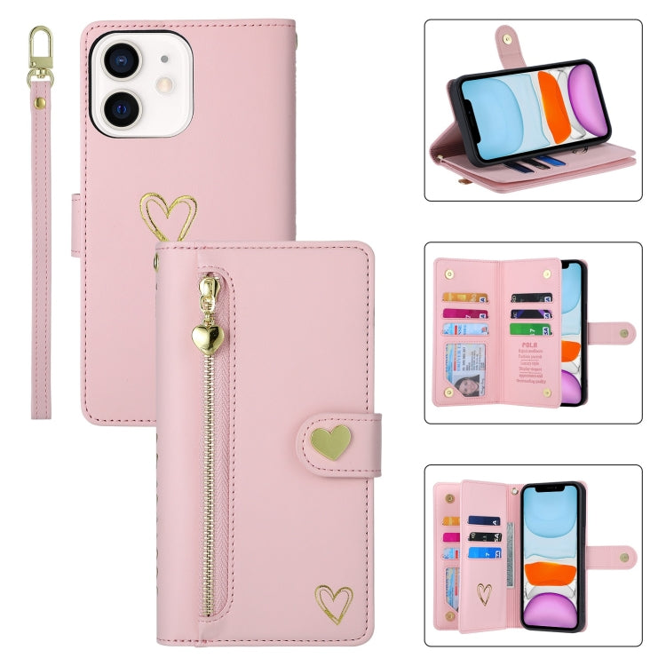 For iPhone 11 POLA Love Multi-Card Slots Zipper Wallet Leather Phone Case(Pink) - iPhone 11 Cases by POLA | Online Shopping UK | buy2fix