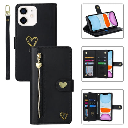 For iPhone 11 POLA Love Multi-Card Slots Zipper Wallet Leather Phone Case(Black) - iPhone 11 Cases by POLA | Online Shopping UK | buy2fix