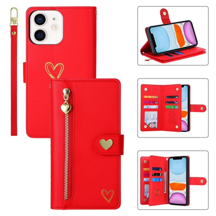For iPhone 11 POLA Love Multi-Card Slots Zipper Wallet Leather Phone Case(Red) - iPhone 11 Cases by POLA | Online Shopping UK | buy2fix