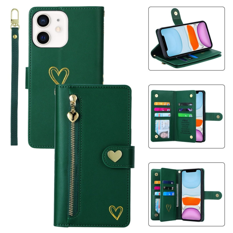 For iPhone 11 POLA Love Multi-Card Slots Zipper Wallet Leather Phone Case(Dark Green) - iPhone 11 Cases by POLA | Online Shopping UK | buy2fix