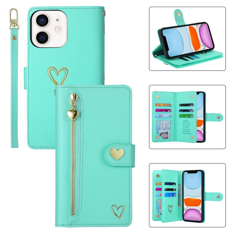 For iPhone 11 POLA Love Multi-Card Slots Zipper Wallet Leather Phone Case(Light Green) - iPhone 11 Cases by POLA | Online Shopping UK | buy2fix