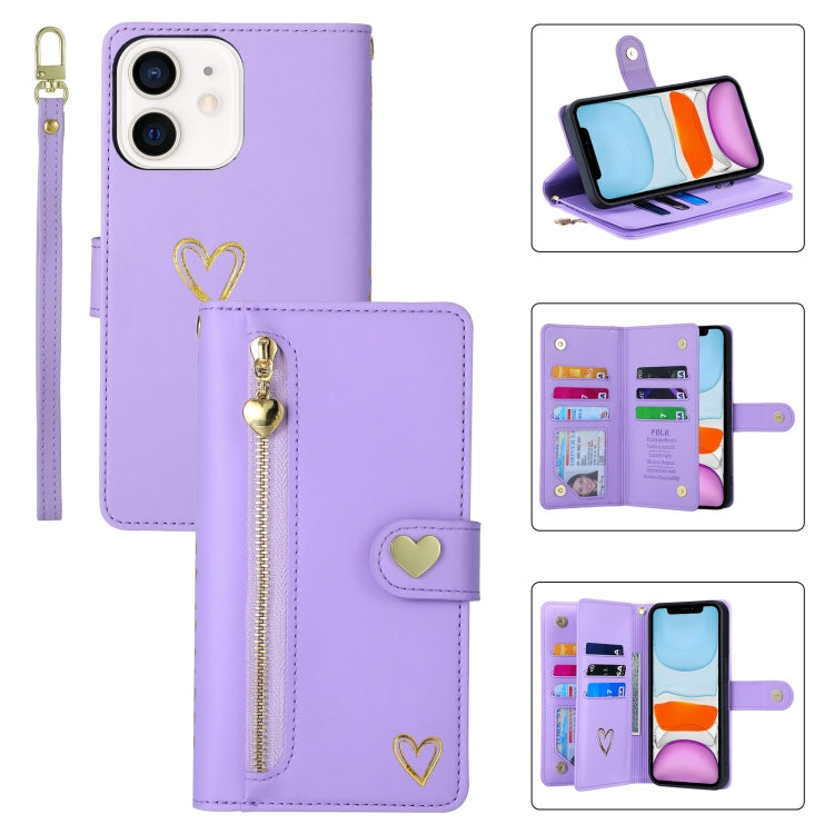 For iPhone 11 POLA Love Multi-Card Slots Zipper Wallet Leather Phone Case(Purple) - iPhone 11 Cases by POLA | Online Shopping UK | buy2fix