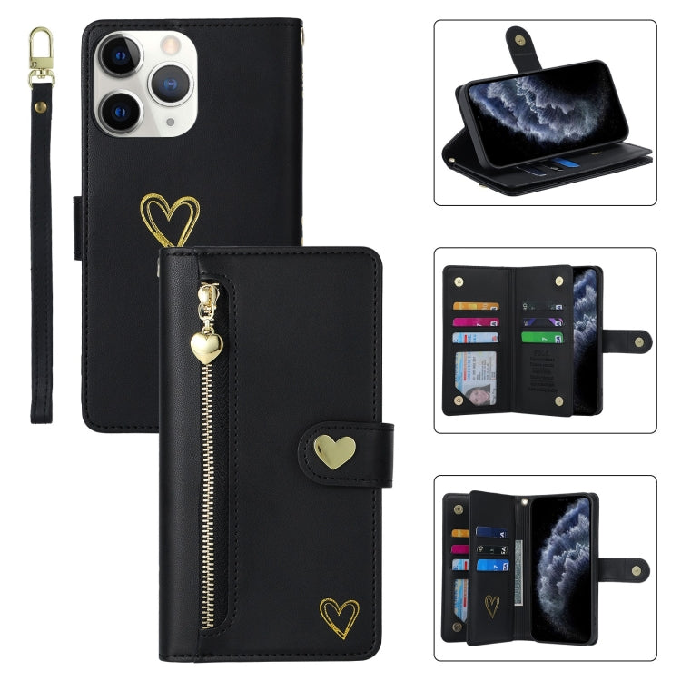 For iPhone 11 Pro POLA Love Multi-Card Slots Zipper Wallet Leather Phone Case(Black) - iPhone 11 Pro Cases by POLA | Online Shopping UK | buy2fix