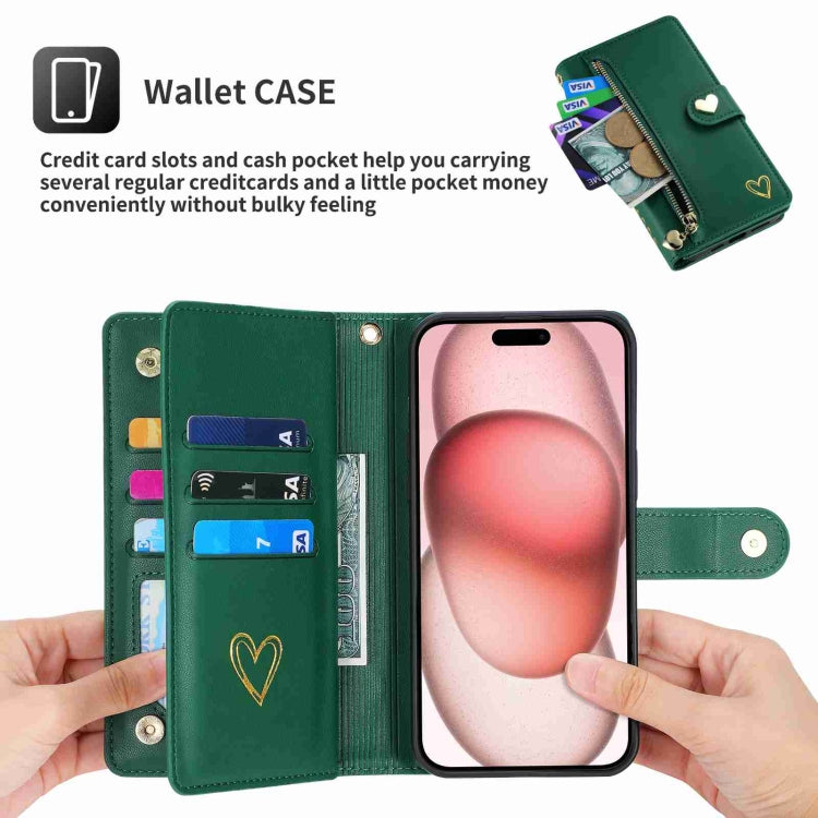 For iPhone 11 Pro POLA Love Multi-Card Slots Zipper Wallet Leather Phone Case(Dark Green) - iPhone 11 Pro Cases by POLA | Online Shopping UK | buy2fix