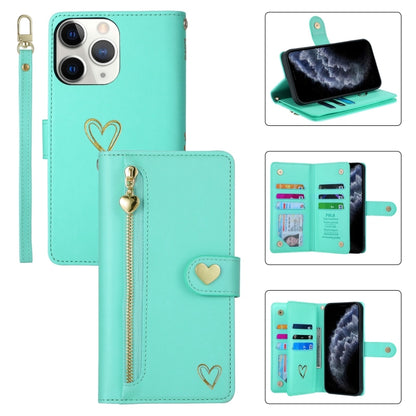 For iPhone 11 Pro POLA Love Multi-Card Slots Zipper Wallet Leather Phone Case(Light Green) - iPhone 11 Pro Cases by POLA | Online Shopping UK | buy2fix