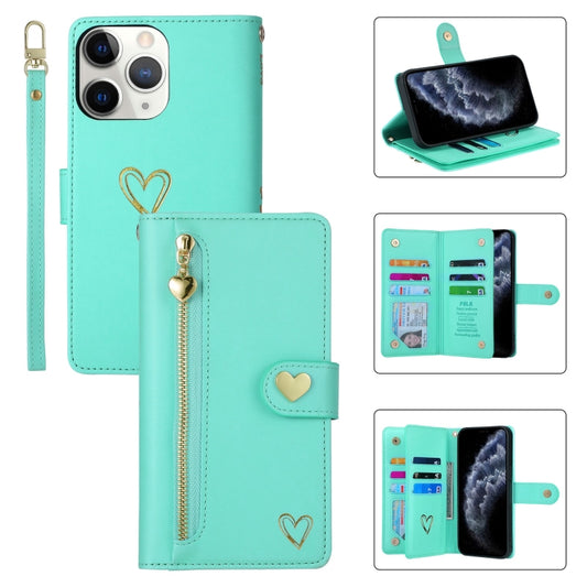 For iPhone 11 Pro POLA Love Multi-Card Slots Zipper Wallet Leather Phone Case(Light Green) - iPhone 11 Pro Cases by POLA | Online Shopping UK | buy2fix