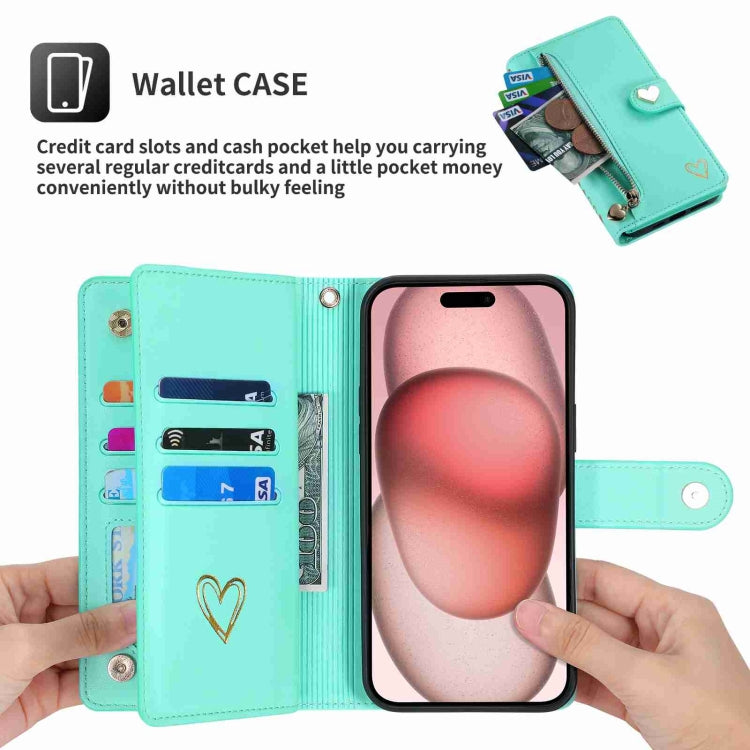 For iPhone 11 Pro POLA Love Multi-Card Slots Zipper Wallet Leather Phone Case(Light Green) - iPhone 11 Pro Cases by POLA | Online Shopping UK | buy2fix