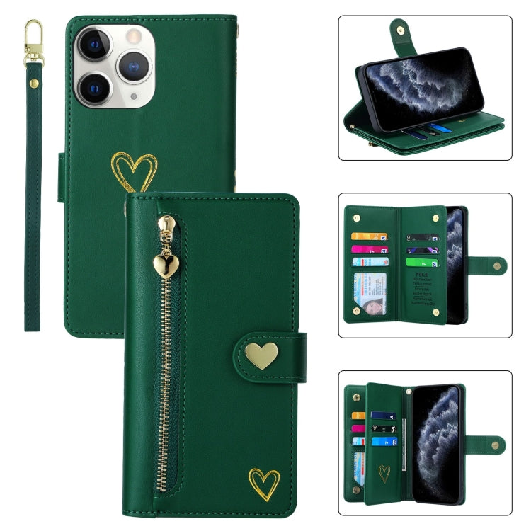 For iPhone 11 Pro Max POLA Love Multi-Card Slots Zipper Wallet Leather Phone Case(Dark Green) - iPhone 11 Pro Max Cases by POLA | Online Shopping UK | buy2fix
