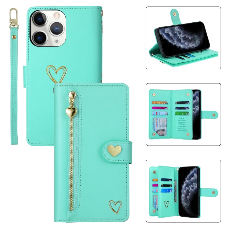 For iPhone 11 Pro Max POLA Love Multi-Card Slots Zipper Wallet Leather Phone Case(Light Green) - iPhone 11 Pro Max Cases by POLA | Online Shopping UK | buy2fix