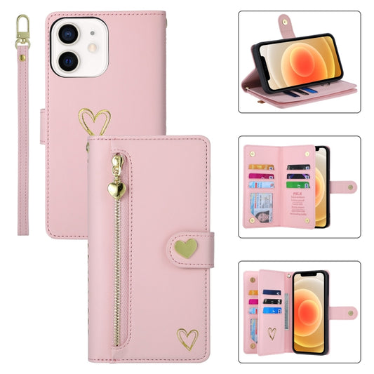 For iPhone 12 POLA Love Multi-Card Slots Zipper Wallet Leather Phone Case(Pink) - iPhone 12 / 12 Pro Cases by POLA | Online Shopping UK | buy2fix