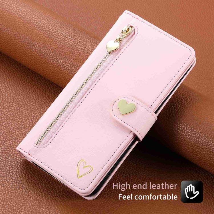 For iPhone 12 POLA Love Multi-Card Slots Zipper Wallet Leather Phone Case(Pink) - iPhone 12 / 12 Pro Cases by POLA | Online Shopping UK | buy2fix