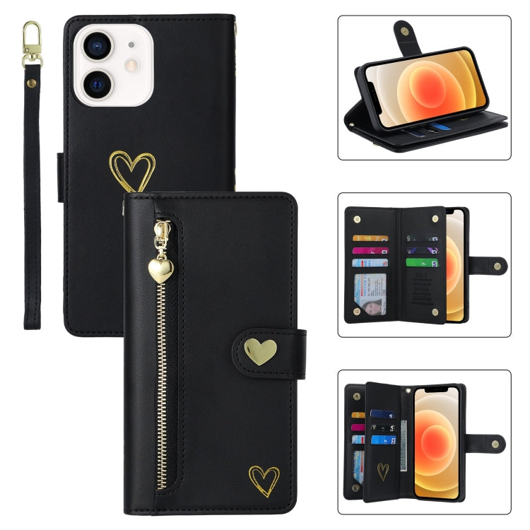 For iPhone 12 POLA Love Multi-Card Slots Zipper Wallet Leather Phone Case(Black) - iPhone 12 / 12 Pro Cases by POLA | Online Shopping UK | buy2fix