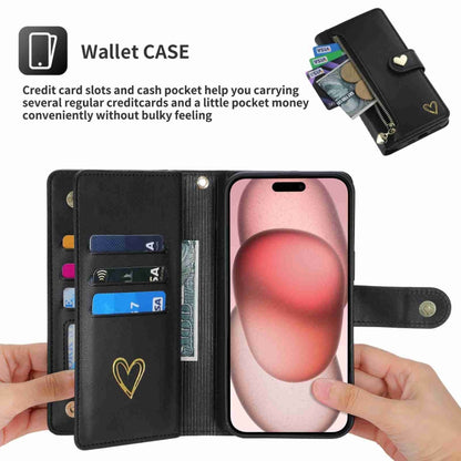 For iPhone 12 POLA Love Multi-Card Slots Zipper Wallet Leather Phone Case(Black) - iPhone 12 / 12 Pro Cases by POLA | Online Shopping UK | buy2fix