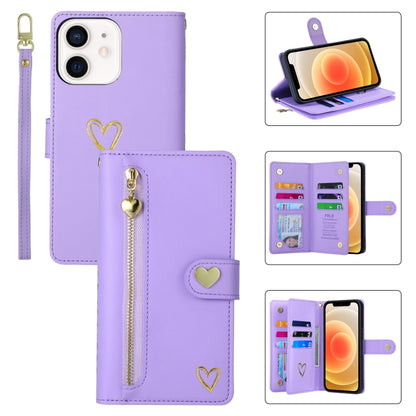 For iPhone 12 POLA Love Multi-Card Slots Zipper Wallet Leather Phone Case(Purple) - iPhone 12 / 12 Pro Cases by POLA | Online Shopping UK | buy2fix