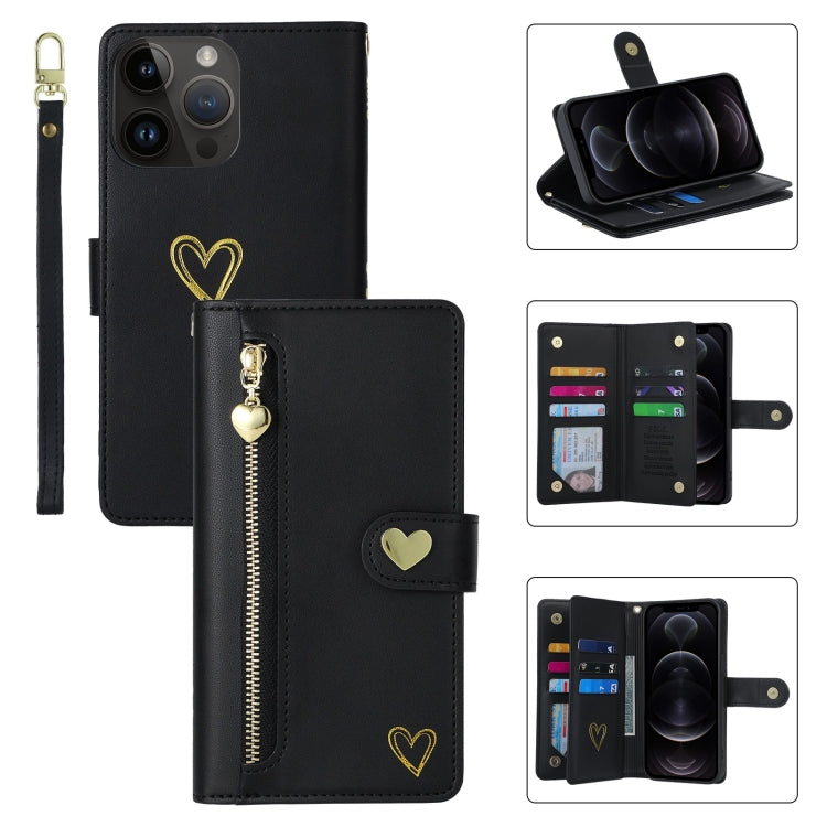For iPhone 12 Pro POLA Love Multi-Card Slots Zipper Wallet Leather Phone Case(Black) - iPhone 12 / 12 Pro Cases by POLA | Online Shopping UK | buy2fix