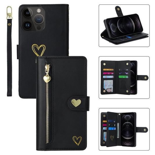 For iPhone 12 Pro POLA Love Multi-Card Slots Zipper Wallet Leather Phone Case(Black) - iPhone 12 / 12 Pro Cases by POLA | Online Shopping UK | buy2fix
