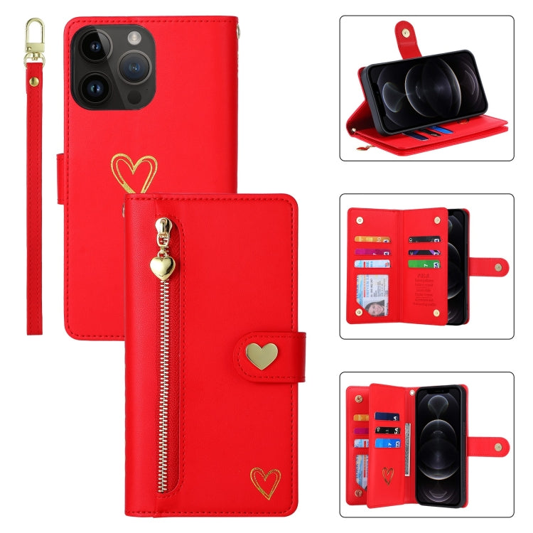 For iPhone 12 Pro POLA Love Multi-Card Slots Zipper Wallet Leather Phone Case(Red) - iPhone 12 / 12 Pro Cases by POLA | Online Shopping UK | buy2fix