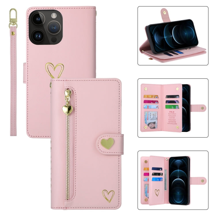 For iPhone 12 Pro Max POLA Love Multi-Card Slots Zipper Wallet Leather Phone Case(Pink) - iPhone 12 Pro Max Cases by POLA | Online Shopping UK | buy2fix