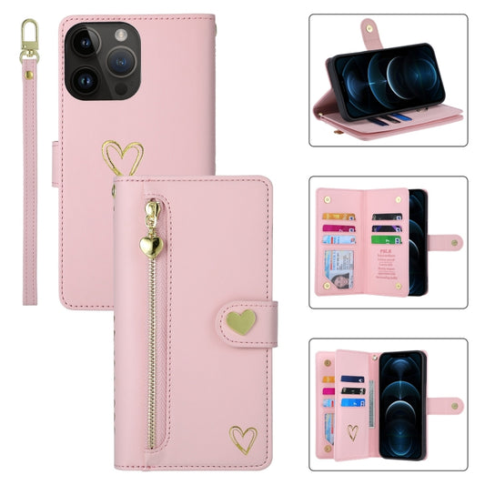 For iPhone 12 Pro Max POLA Love Multi-Card Slots Zipper Wallet Leather Phone Case(Pink) - iPhone 12 Pro Max Cases by POLA | Online Shopping UK | buy2fix