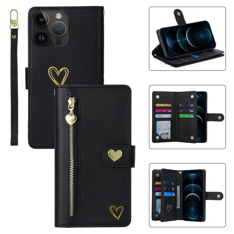 For iPhone 12 Pro Max POLA Love Multi-Card Slots Zipper Wallet Leather Phone Case(Black) - iPhone 12 Pro Max Cases by POLA | Online Shopping UK | buy2fix