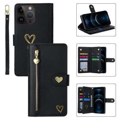 For iPhone 12 Pro Max POLA Love Multi-Card Slots Zipper Wallet Leather Phone Case(Black) - iPhone 12 Pro Max Cases by POLA | Online Shopping UK | buy2fix