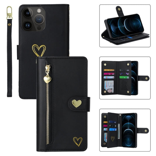 For iPhone 12 Pro Max POLA Love Multi-Card Slots Zipper Wallet Leather Phone Case(Black) - iPhone 12 Pro Max Cases by POLA | Online Shopping UK | buy2fix