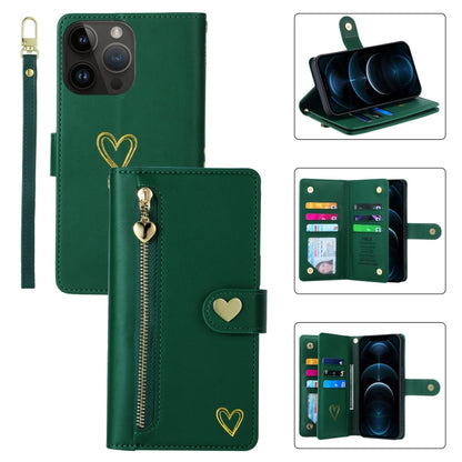 For iPhone 12 Pro Max POLA Love Multi-Card Slots Zipper Wallet Leather Phone Case(Dark Green) - iPhone 12 Pro Max Cases by POLA | Online Shopping UK | buy2fix