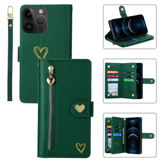 For iPhone 12 Pro Max POLA Love Multi-Card Slots Zipper Wallet Leather Phone Case(Dark Green) - iPhone 12 Pro Max Cases by POLA | Online Shopping UK | buy2fix