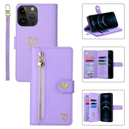 For iPhone 12 Pro Max POLA Love Multi-Card Slots Zipper Wallet Leather Phone Case(Purple) - iPhone 12 Pro Max Cases by POLA | Online Shopping UK | buy2fix