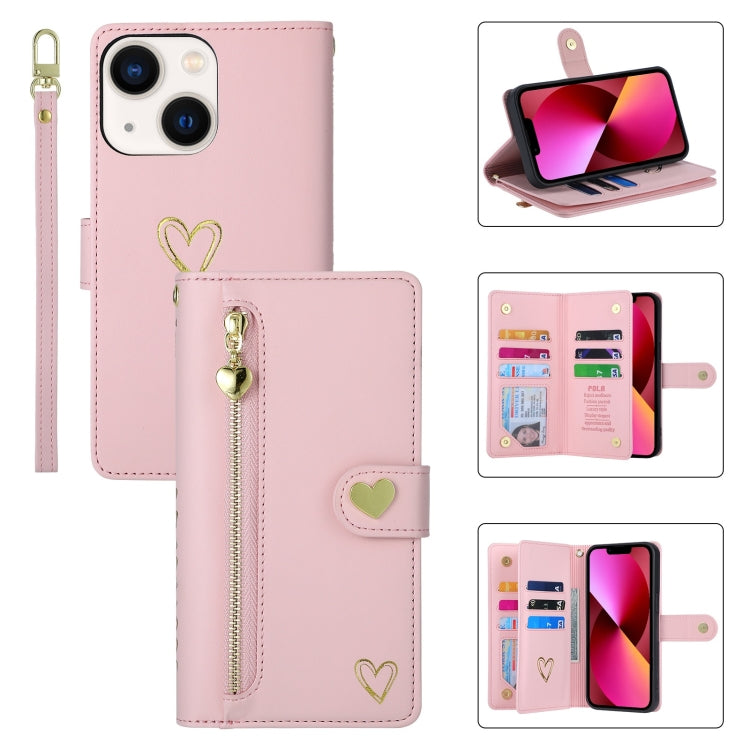 For iPhone 13 POLA Love Multi-Card Slots Zipper Wallet Leather Phone Case(Pink) - iPhone 13 Cases by POLA | Online Shopping UK | buy2fix