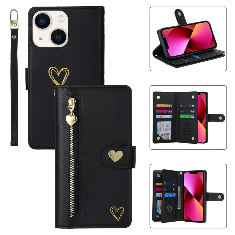 For iPhone 13 POLA Love Multi-Card Slots Zipper Wallet Leather Phone Case(Black) - iPhone 13 Cases by POLA | Online Shopping UK | buy2fix