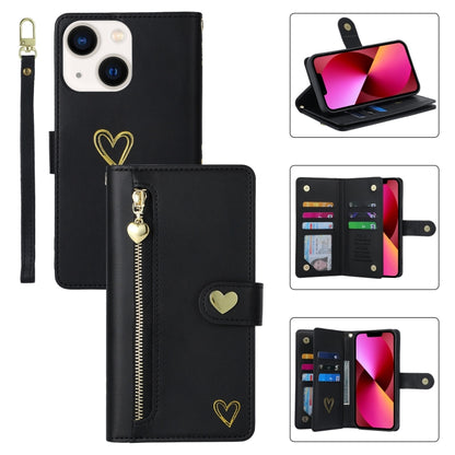 For iPhone 13 POLA Love Multi-Card Slots Zipper Wallet Leather Phone Case(Black) - iPhone 13 Cases by POLA | Online Shopping UK | buy2fix