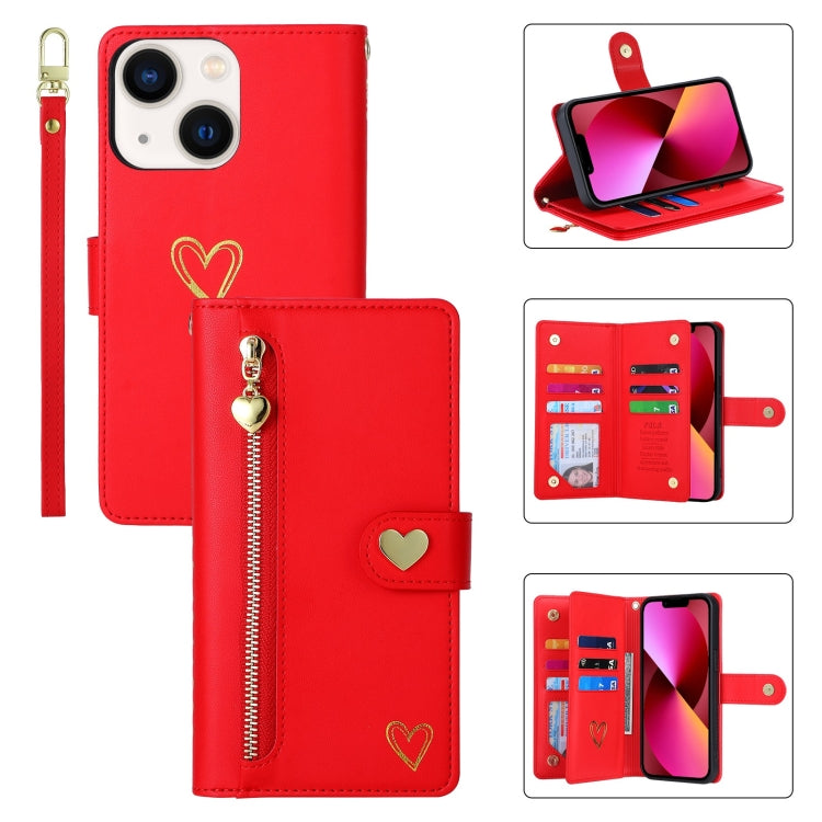 For iPhone 13 POLA Love Multi-Card Slots Zipper Wallet Leather Phone Case(Red) - iPhone 13 Cases by POLA | Online Shopping UK | buy2fix