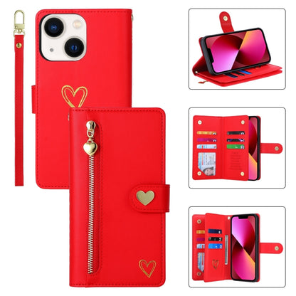 For iPhone 13 POLA Love Multi-Card Slots Zipper Wallet Leather Phone Case(Red) - iPhone 13 Cases by POLA | Online Shopping UK | buy2fix
