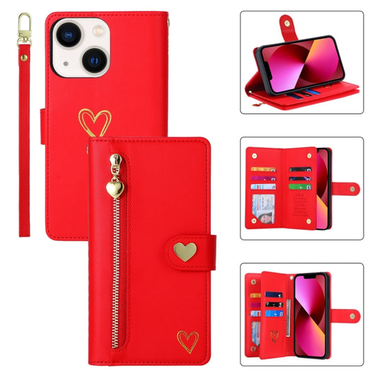 For iPhone 13 POLA Love Multi-Card Slots Zipper Wallet Leather Phone Case(Red) - iPhone 13 Cases by POLA | Online Shopping UK | buy2fix