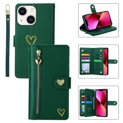 For iPhone 13 POLA Love Multi-Card Slots Zipper Wallet Leather Phone Case(Dark Green) - iPhone 13 Cases by POLA | Online Shopping UK | buy2fix
