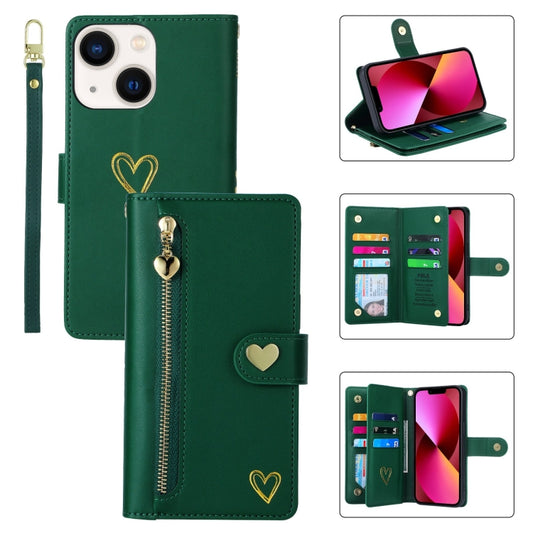 For iPhone 13 POLA Love Multi-Card Slots Zipper Wallet Leather Phone Case(Dark Green) - iPhone 13 Cases by POLA | Online Shopping UK | buy2fix
