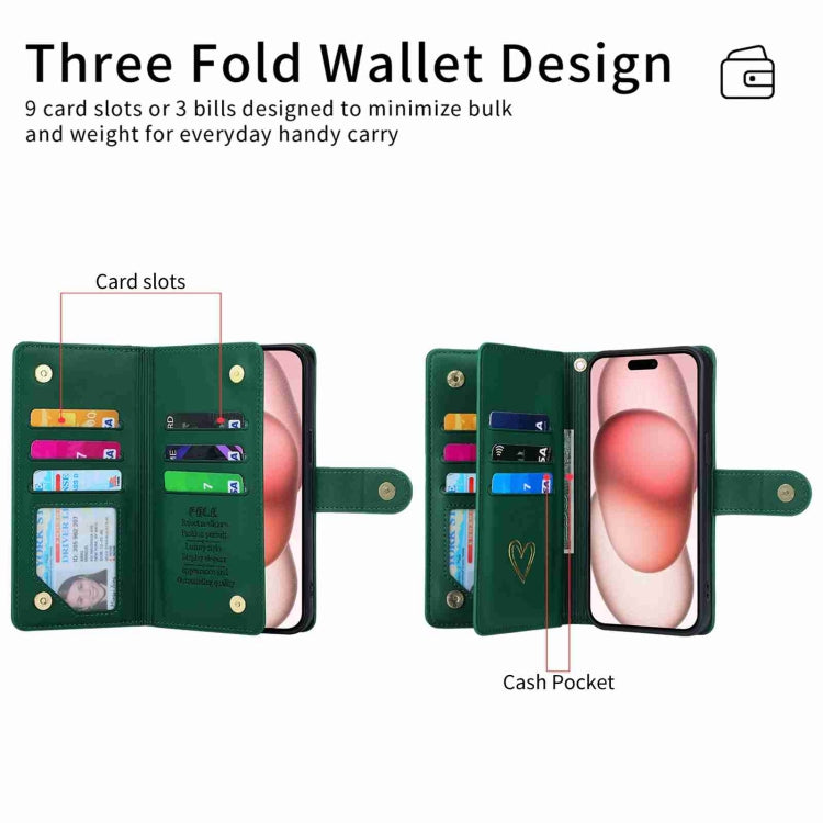 For iPhone 13 POLA Love Multi-Card Slots Zipper Wallet Leather Phone Case(Dark Green) - iPhone 13 Cases by POLA | Online Shopping UK | buy2fix