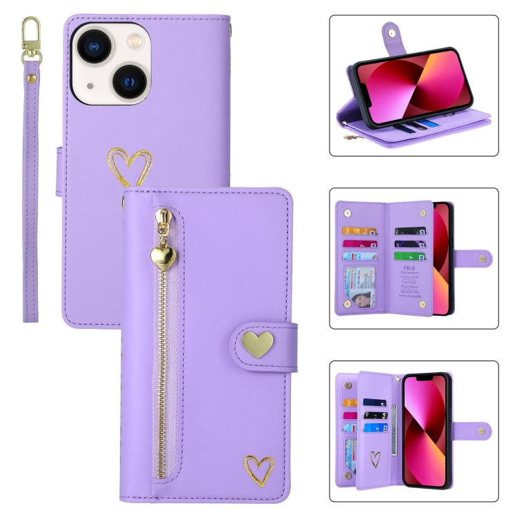 For iPhone 13 POLA Love Multi-Card Slots Zipper Wallet Leather Phone Case(Purple) - iPhone 13 Cases by POLA | Online Shopping UK | buy2fix
