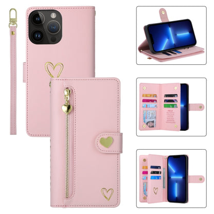 For iPhone 13 Pro POLA Love Multi-Card Slots Zipper Wallet Leather Phone Case(Pink) - iPhone 13 Pro Cases by POLA | Online Shopping UK | buy2fix