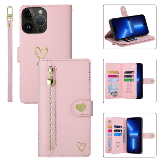 For iPhone 13 Pro POLA Love Multi-Card Slots Zipper Wallet Leather Phone Case(Pink) - iPhone 13 Pro Cases by POLA | Online Shopping UK | buy2fix