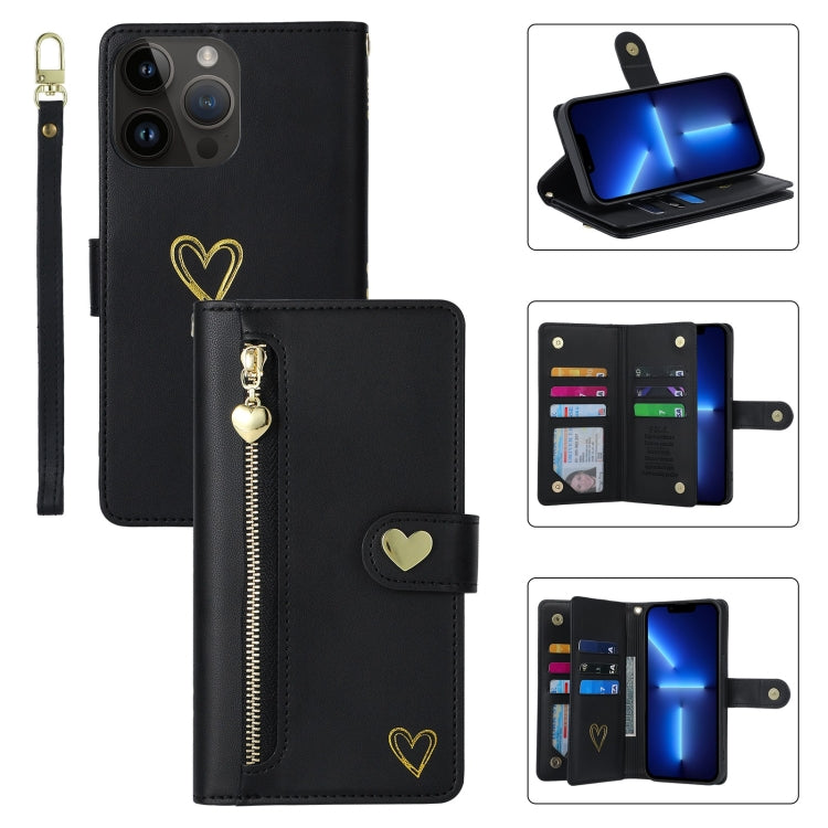 For iPhone 13 Pro POLA Love Multi-Card Slots Zipper Wallet Leather Phone Case(Black) - iPhone 13 Pro Cases by POLA | Online Shopping UK | buy2fix