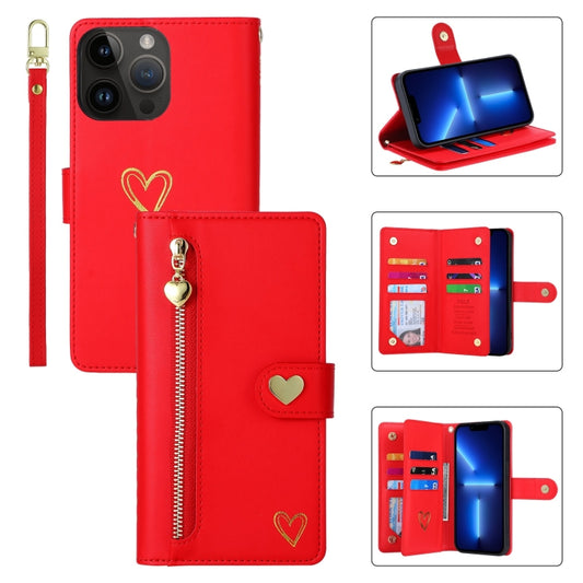 For iPhone 13 Pro POLA Love Multi-Card Slots Zipper Wallet Leather Phone Case(Red) - iPhone 13 Pro Cases by POLA | Online Shopping UK | buy2fix