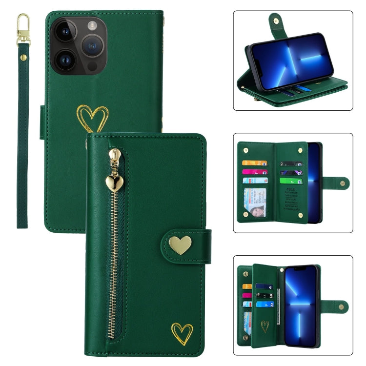 For iPhone 13 Pro POLA Love Multi-Card Slots Zipper Wallet Leather Phone Case(Dark Green) - iPhone 13 Pro Cases by POLA | Online Shopping UK | buy2fix