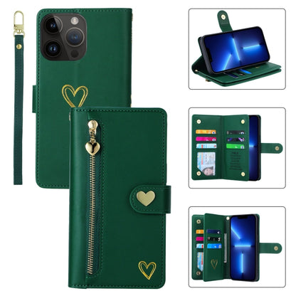 For iPhone 13 Pro POLA Love Multi-Card Slots Zipper Wallet Leather Phone Case(Dark Green) - iPhone 13 Pro Cases by POLA | Online Shopping UK | buy2fix