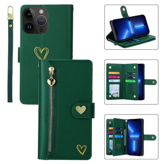 For iPhone 13 Pro POLA Love Multi-Card Slots Zipper Wallet Leather Phone Case(Dark Green) - iPhone 13 Pro Cases by POLA | Online Shopping UK | buy2fix