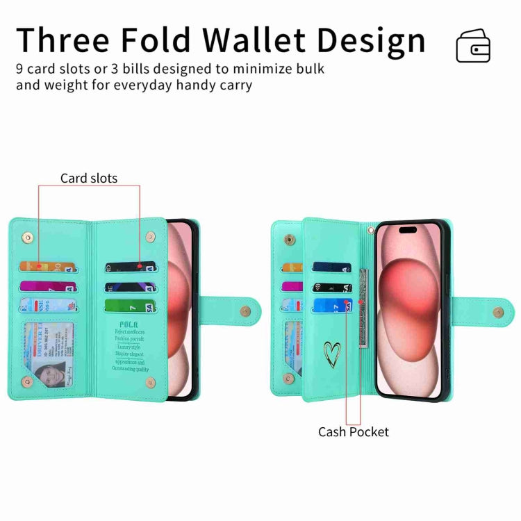 For iPhone 13 Pro POLA Love Multi-Card Slots Zipper Wallet Leather Phone Case(Light Green) - iPhone 13 Pro Cases by POLA | Online Shopping UK | buy2fix