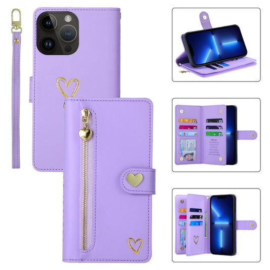 For iPhone 13 Pro POLA Love Multi-Card Slots Zipper Wallet Leather Phone Case(Purple) - iPhone 13 Pro Cases by POLA | Online Shopping UK | buy2fix
