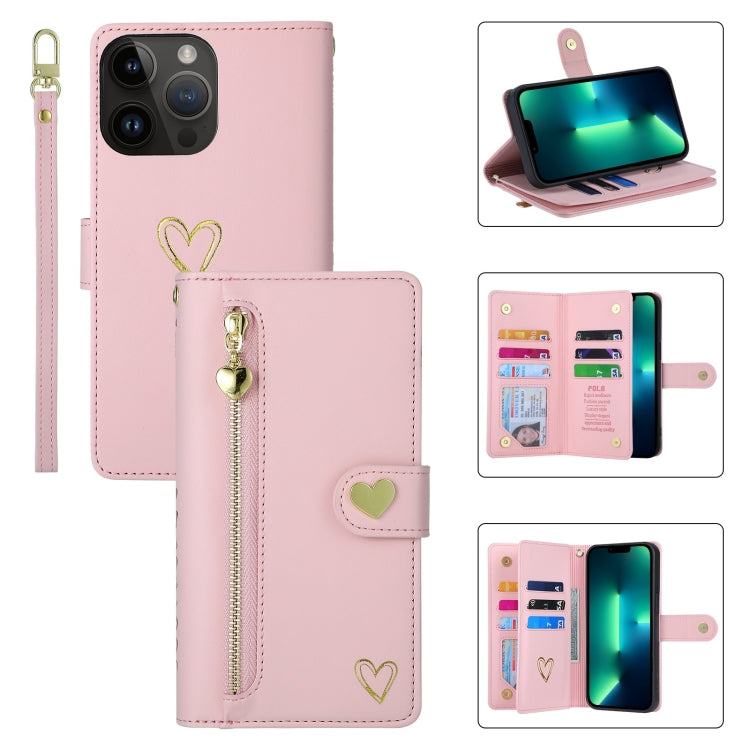 For iPhone 13 Pro Max POLA Love Multi-Card Slots Zipper Wallet Leather Phone Case(Pink) - iPhone 13 Pro Max Cases by POLA | Online Shopping UK | buy2fix