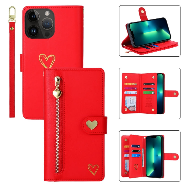 For iPhone 13 Pro Max POLA Love Multi-Card Slots Zipper Wallet Leather Phone Case(Red) - iPhone 13 Pro Max Cases by POLA | Online Shopping UK | buy2fix